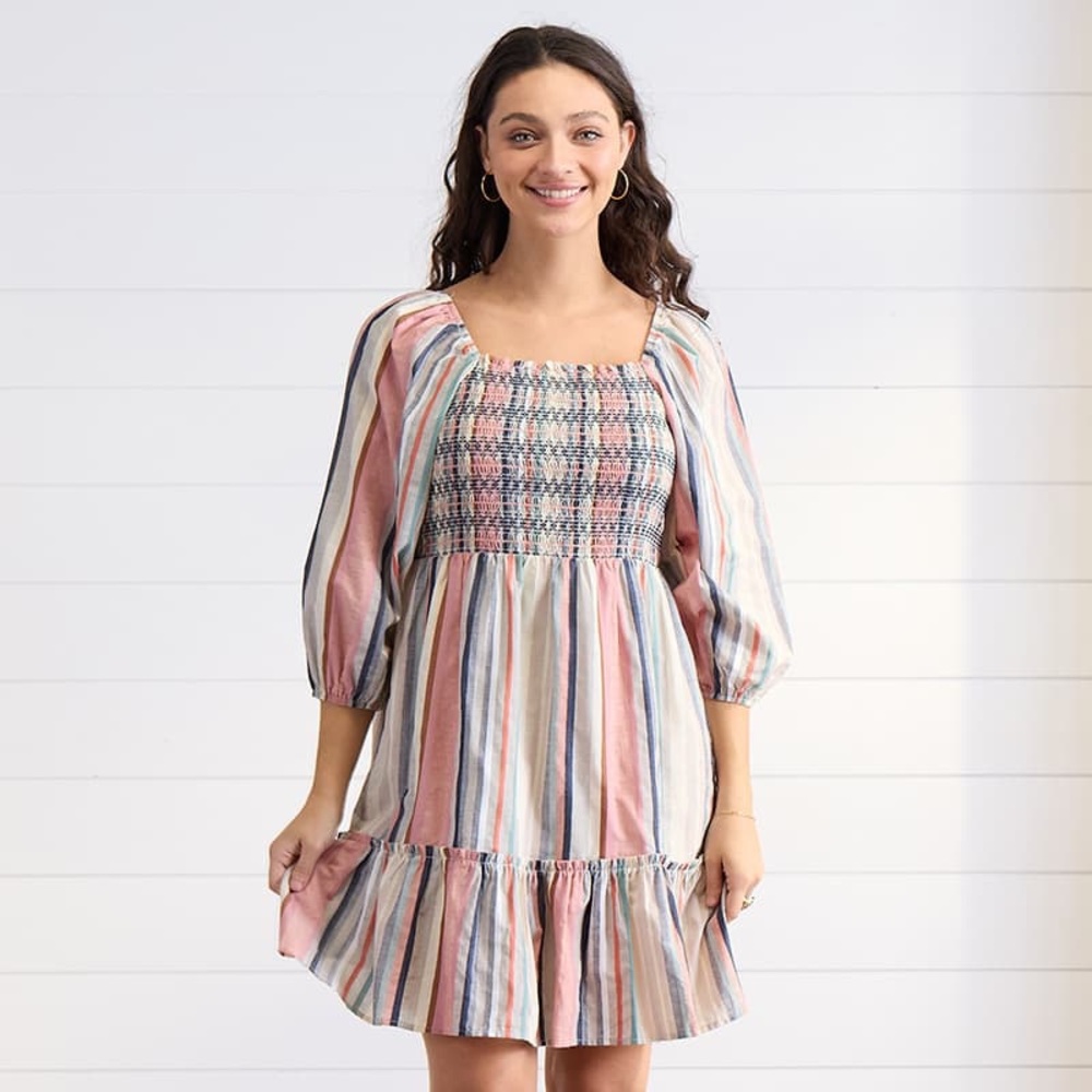Striped Multicolor Smocked Dress NWT